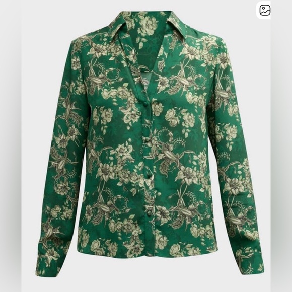 Alice + Olivia Eloise Blouse - Green Floral Button-Front Long-Sleeve Blouse - Picture 2 of 7